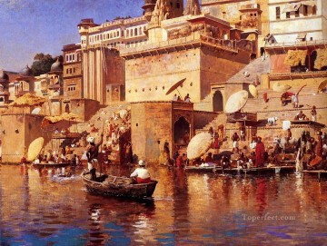 エドウィン・ロード・ウィークス Painting - ベナレス川にて ペルシャ人 エジプト人 インド人 エドウィン・ロード・ウィークス